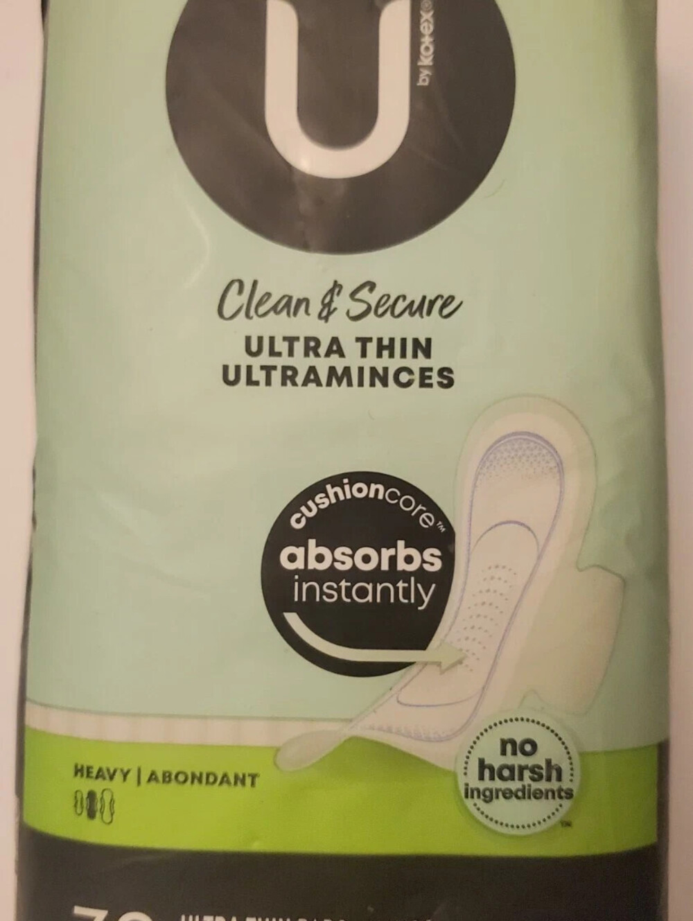 U by Kotex Clean & Secure Ultra Thin Pads with Wings, Heavy Absorbency, 32 Count
